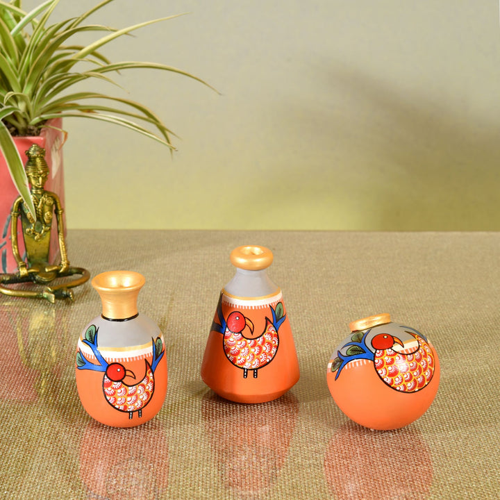 Peacock's Pride Terracotta Vase Set of 3