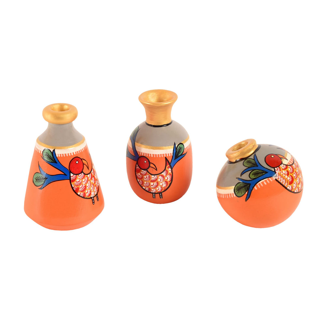 Peacock's Pride Terracotta Vase Set of 3