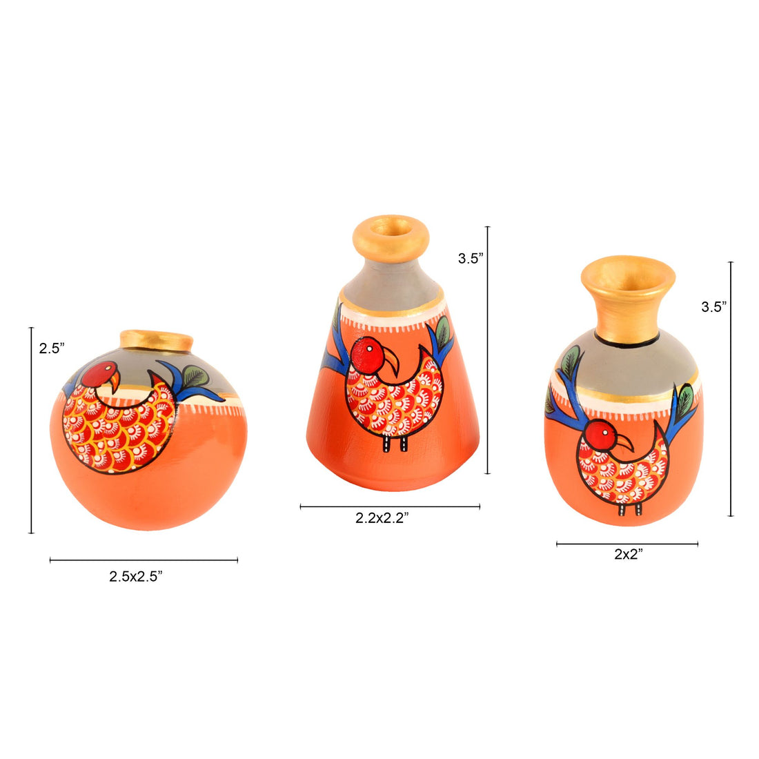 Peacock's Pride Terracotta Vase Set of 3