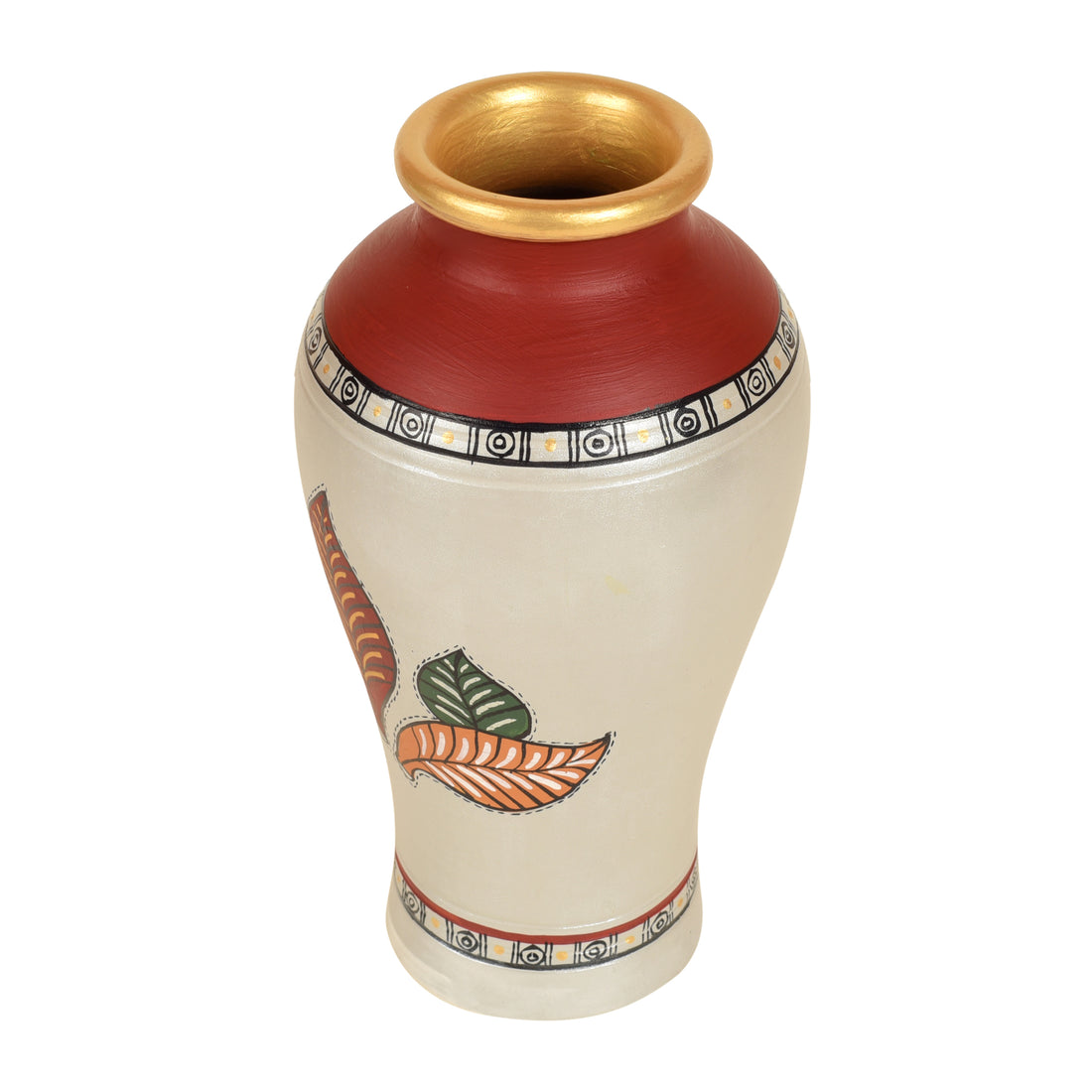 Silver Bloom Earthen Vase Handpainted in Tribal Art (9x5)