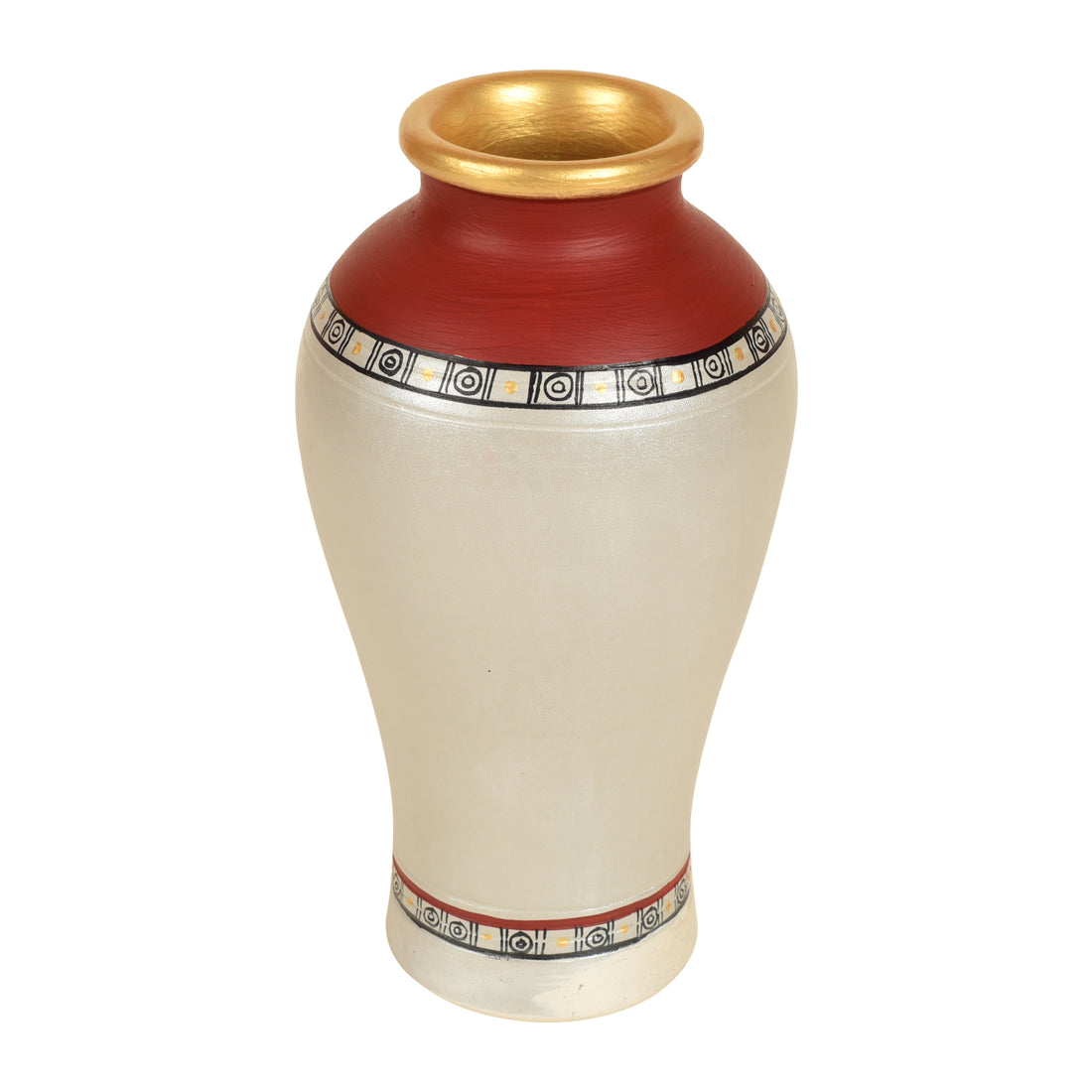 Silver Bloom Earthen Vase Handpainted in Tribal Art (9x5)