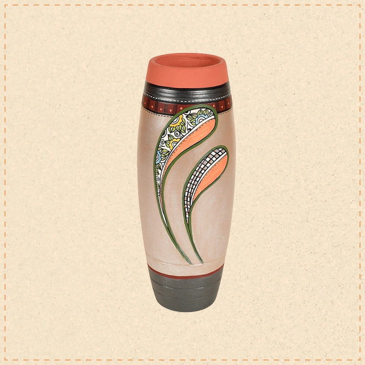 Autumn Leaf Earthen Vase Handpainted in Tribal Art