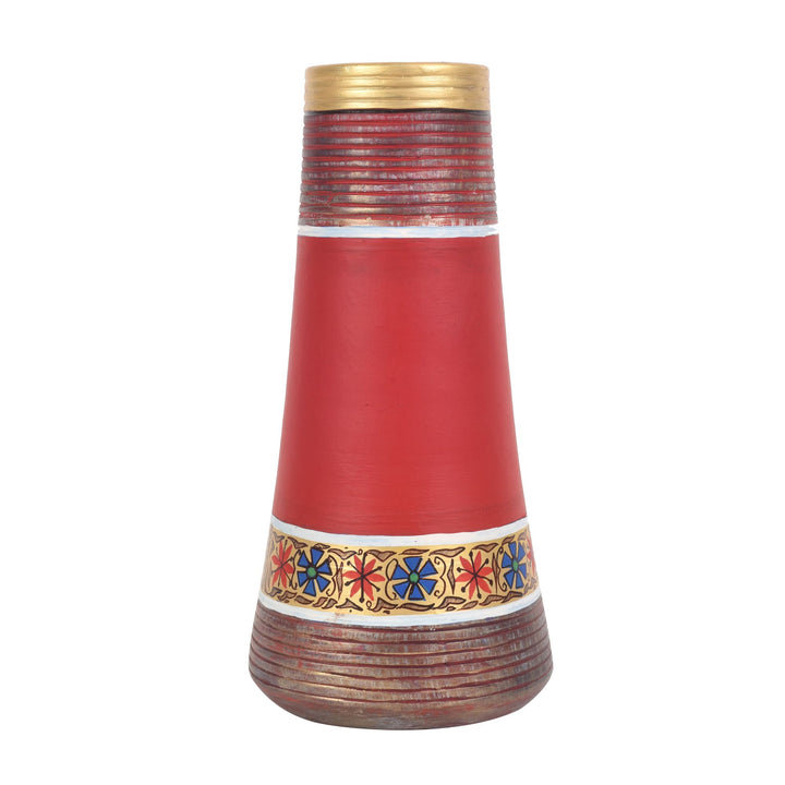 Crimson Blossom Terracotta Vase