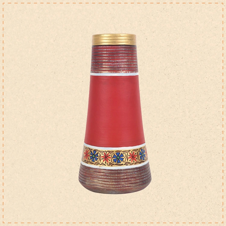 Crimson Blossom Terracotta Vase