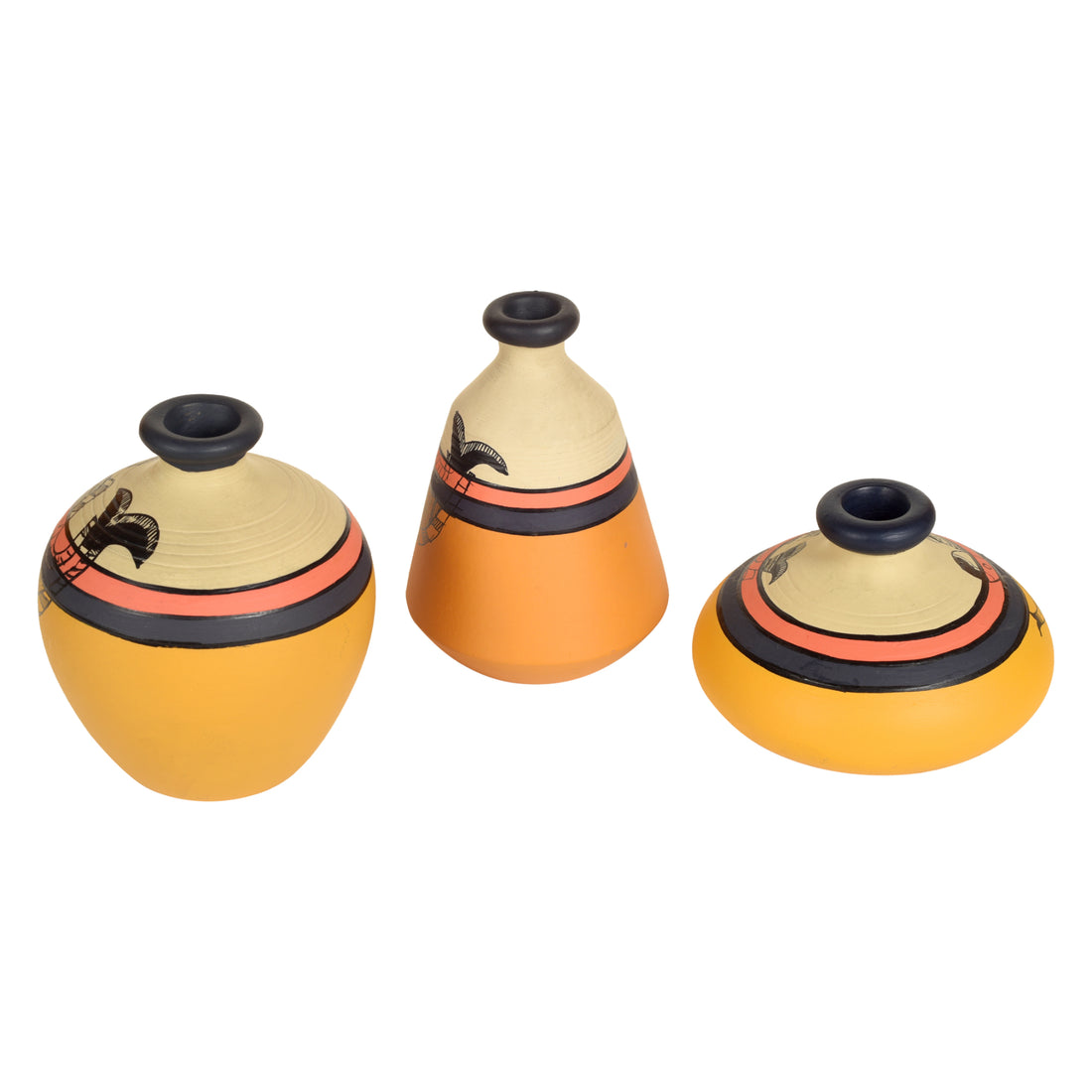 Yellow Terracotta Vases with Madhubani Tattoo Art