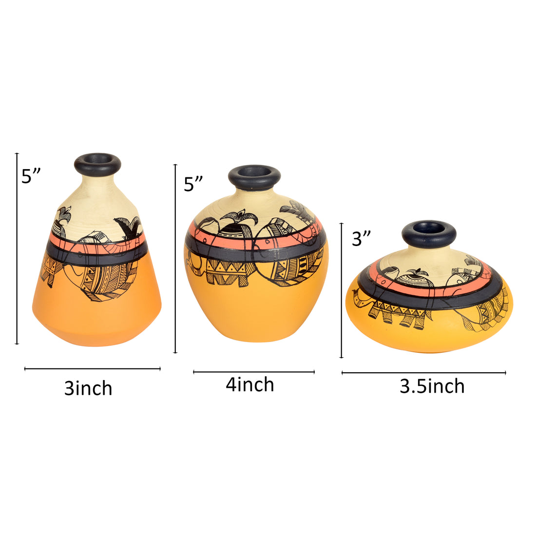 Yellow Terracotta Vases with Madhubani Tattoo Art