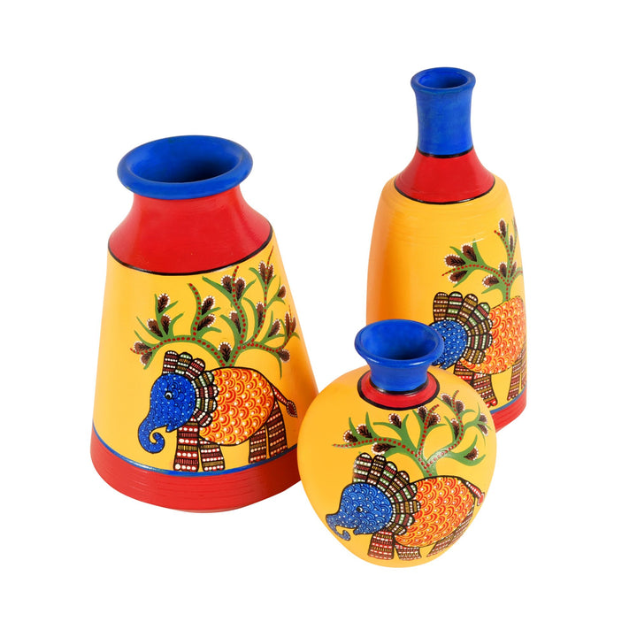 Joyful Elephants Terracotta Vase Set of Set of 3