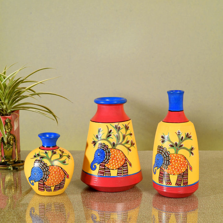 Joyful Elephants Terracotta Vase Set of Set of 3