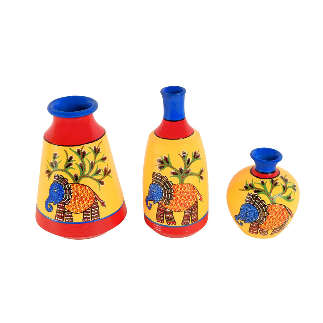 Joyful Elephants Terracotta Vase Set of Set of 3