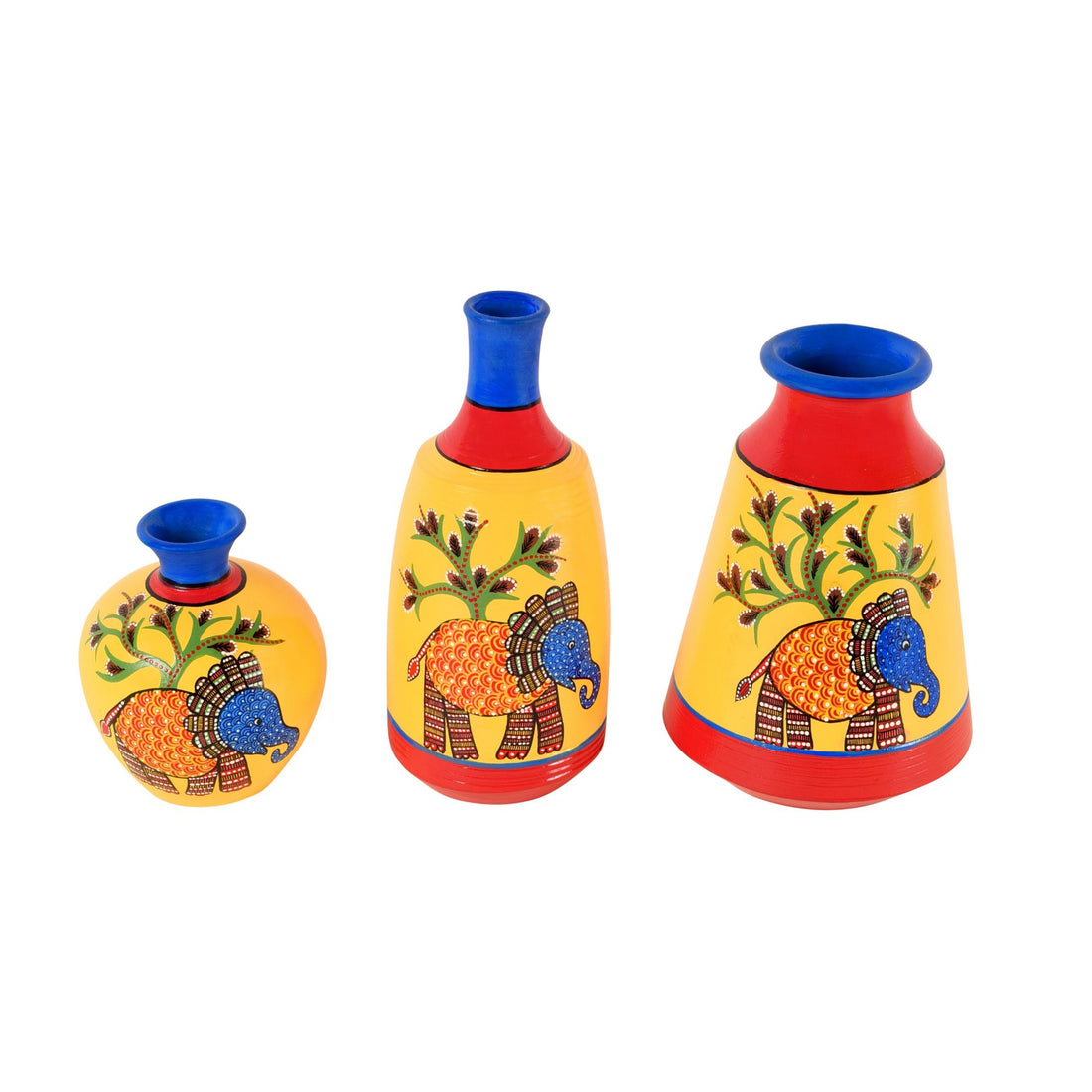 Joyful Elephants Terracotta Vase Set of Set of 3