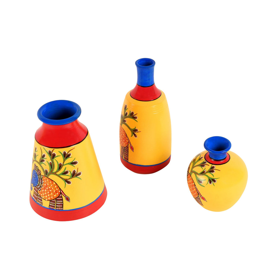 Joyful Elephants Terracotta Vase Set of Set of 3