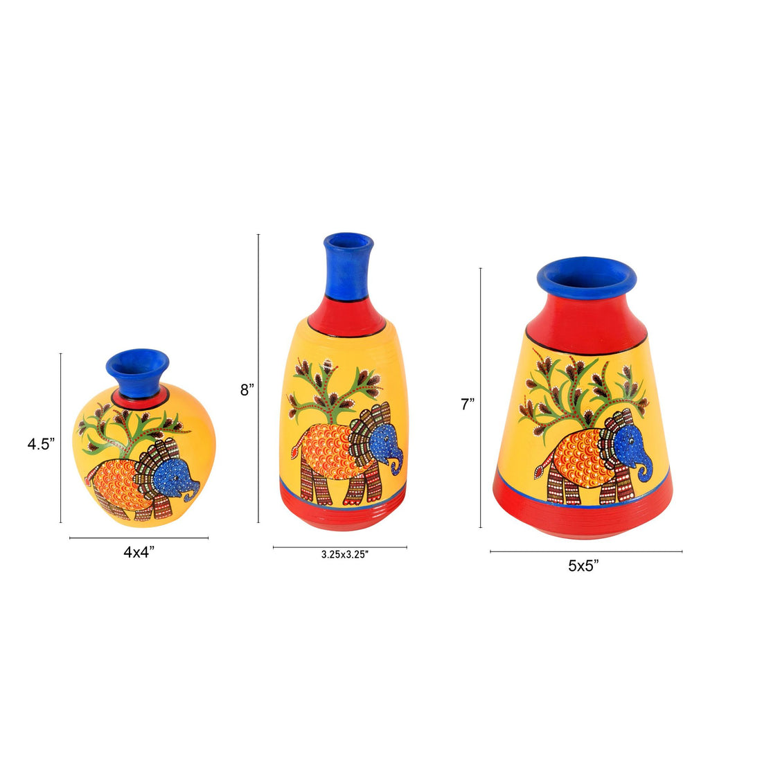 Joyful Elephants Terracotta Vase Set of Set of 3