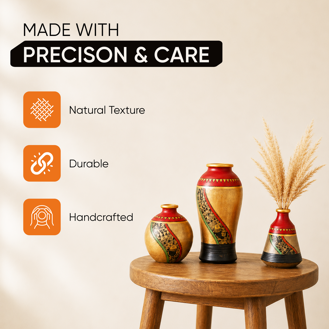 Mud Red Earthen Miniature Vases with Warli Art
