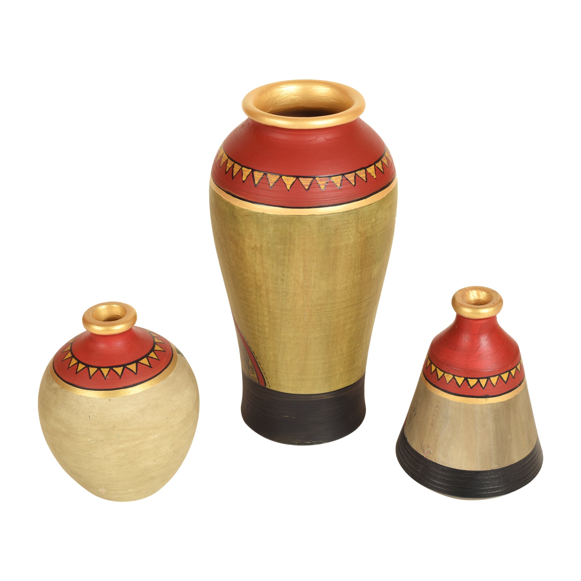 Mud Red Earthen Miniature Vases with Warli Art
