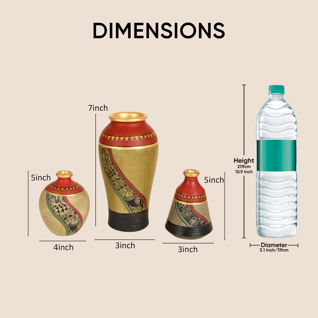 Mud Red Earthen Miniature Vases with Warli Art