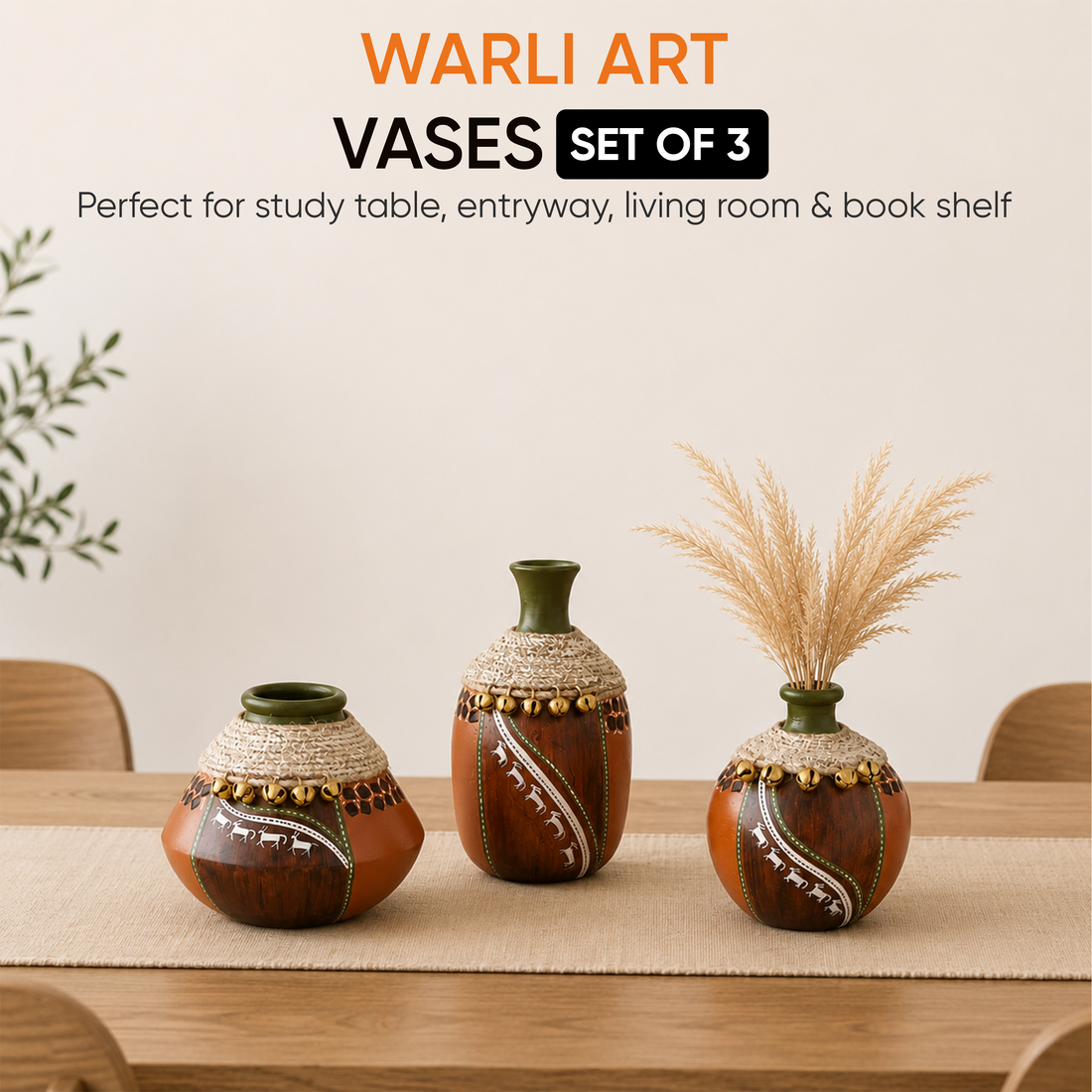 Coco-F Jute Embellished Earthen Vases in Warli Art