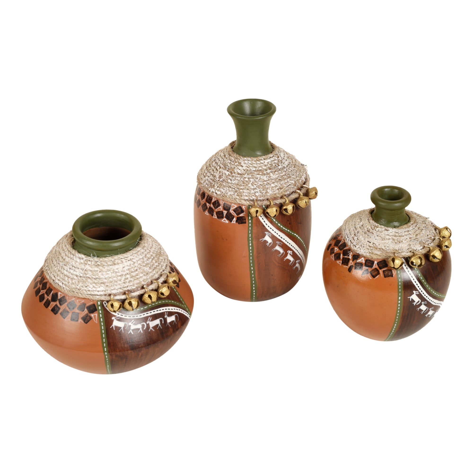 Coco-F Jute Embellished Earthen Vases in Warli Art