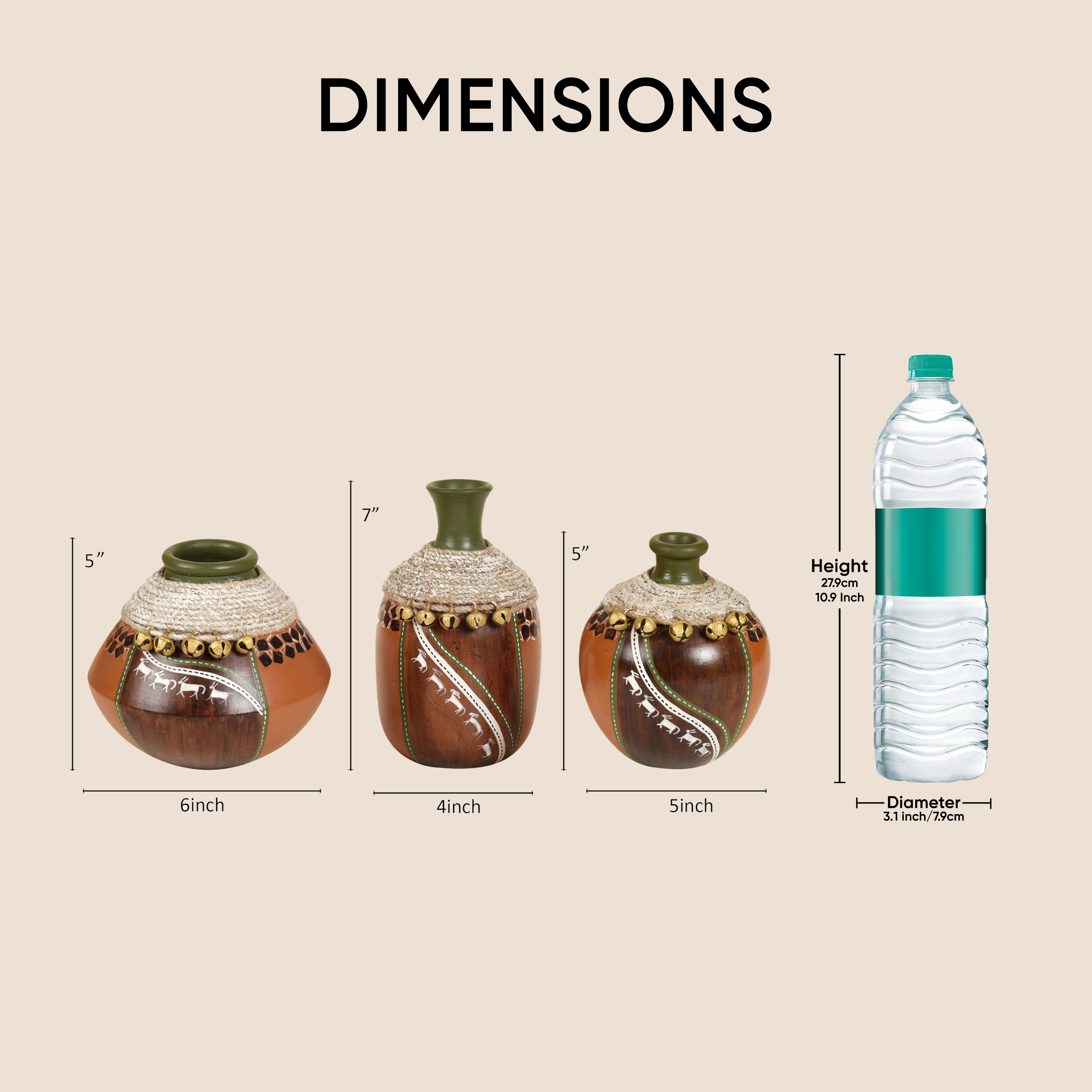 Coco-F Jute Embellished Earthen Vases in Warli Art