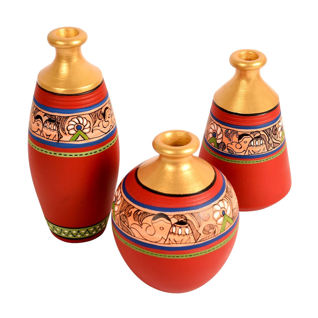 Vase Earthen Red Madhubani (Set of 3) 6/5/5