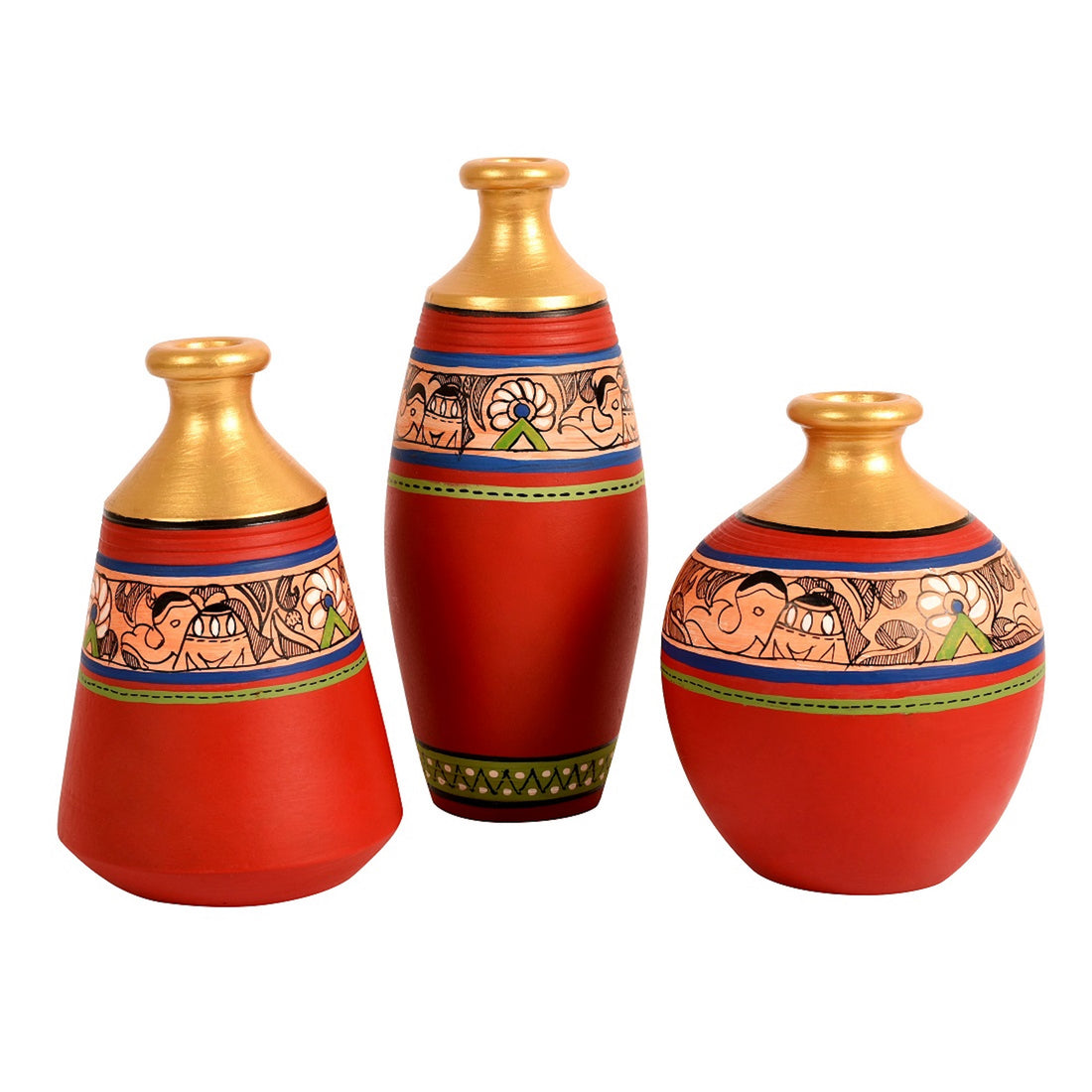 Vase Earthen Red Madhubani (Set of 3) 6/5/5