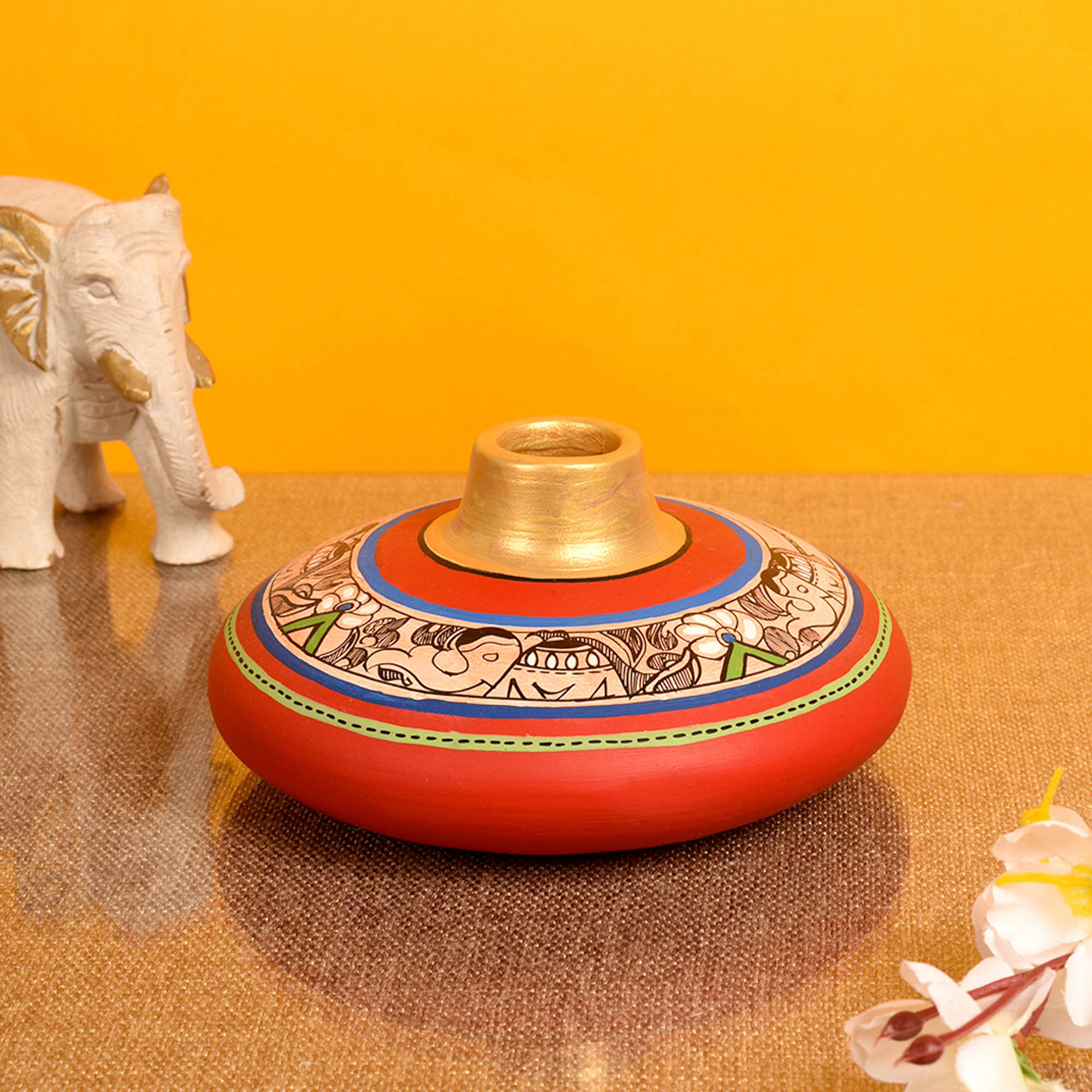 Vase Earthen Red Madhubani (Set of 3) 3.5/6.5/9