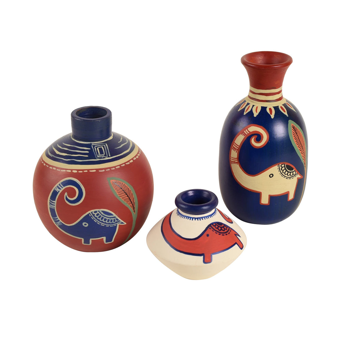 Happy Elephant Vases (So3) in Red/Blue/White (2.5x5/3x4/2.5x2.5)