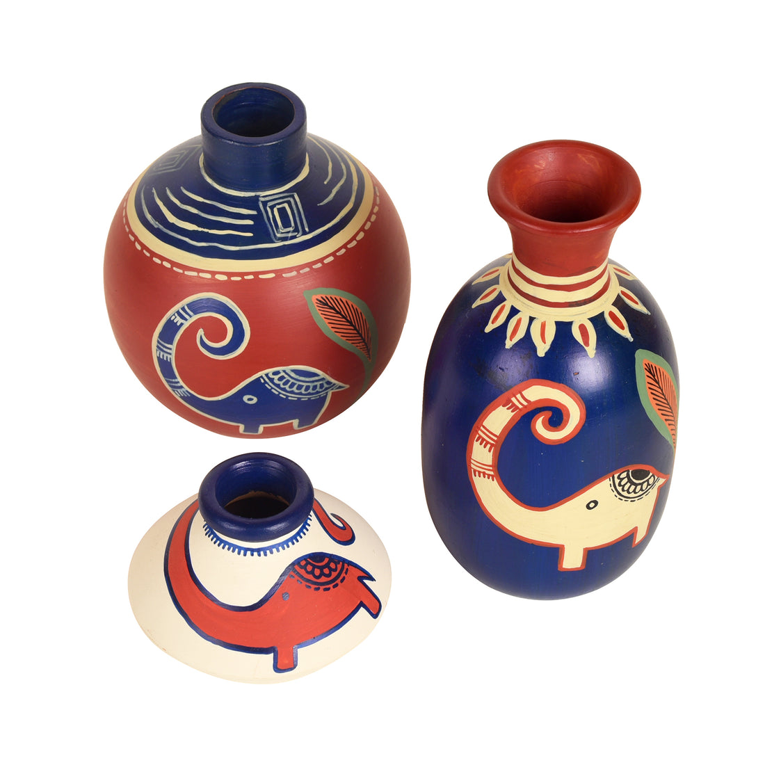 Happy Elephant Vases (So3) in Red/Blue/White (2.5x5/3x4/2.5x2.5)