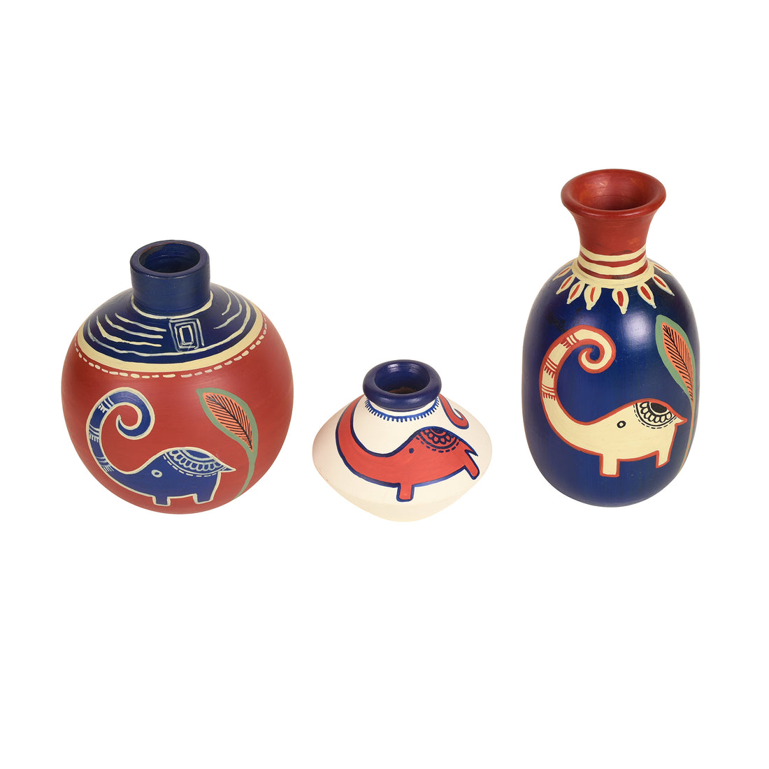 Happy Elephant Vases (So3) in Red/Blue/White (2.5x5/3x4/2.5x2.5)