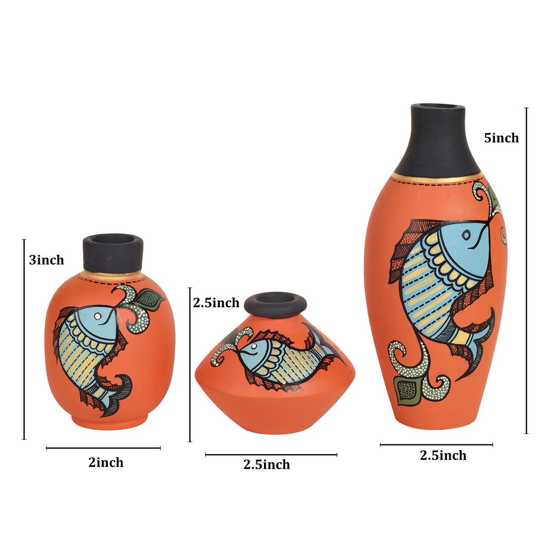 Happy Fishes Vases (So3) in Orange (2.5x5/2x3/2.5x2.5)