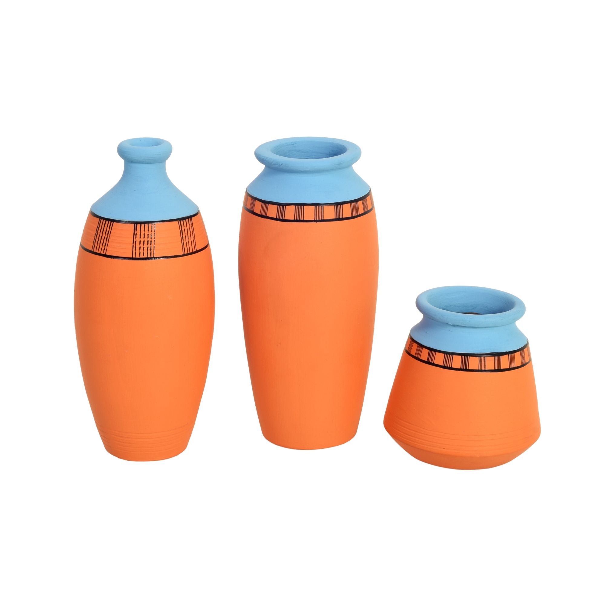 Desert Safari Terracotta Vase Set of 3, Handcrafted Warli Art Tribaldecor for Home