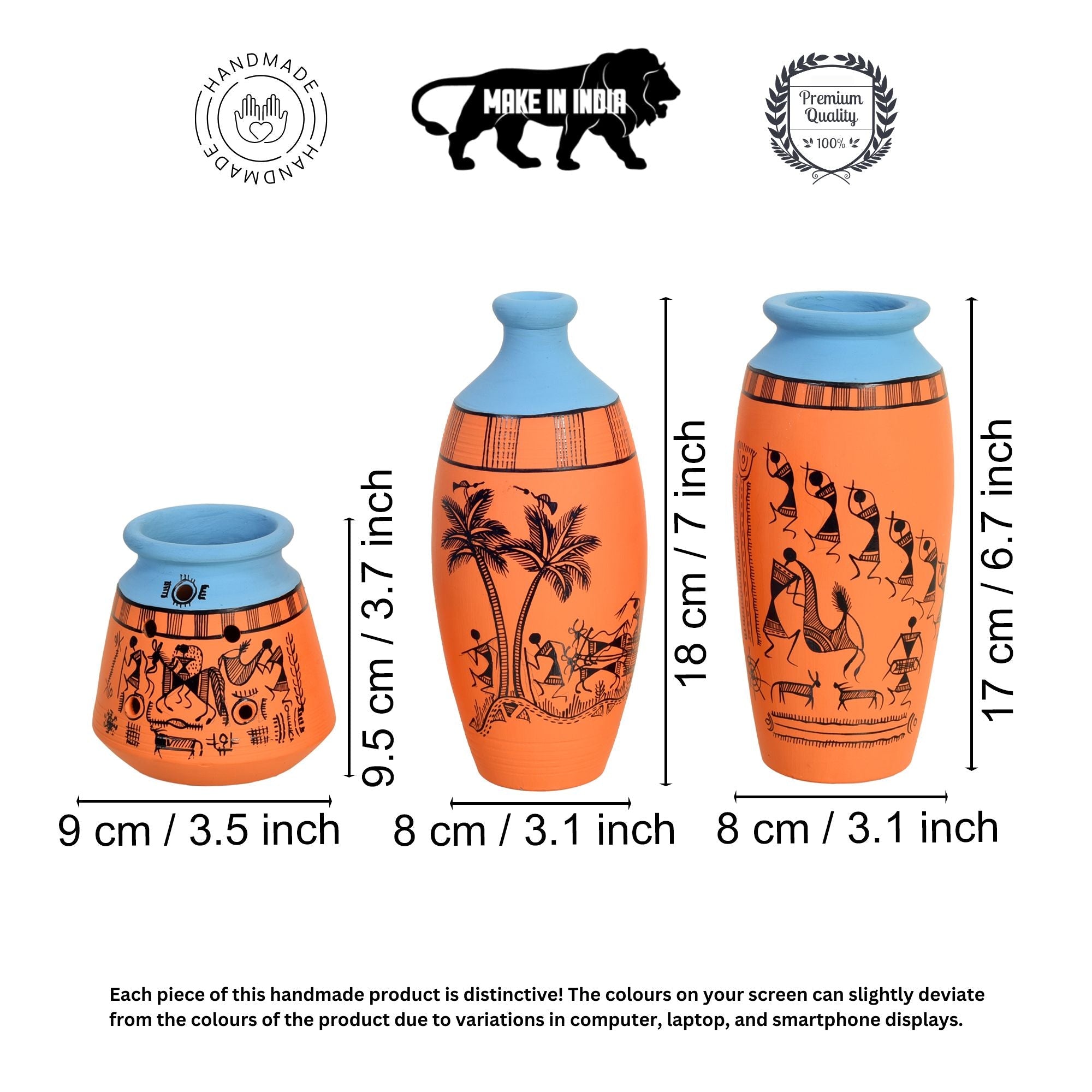 Desert Safari Terracotta Vase Set of 3, Handcrafted Warli Art Tribaldecor for Home