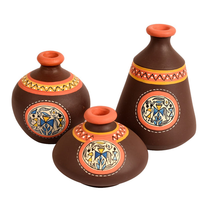 Vase Earthen Miniatures Brown Warli (So3) 2.5/5/3.5