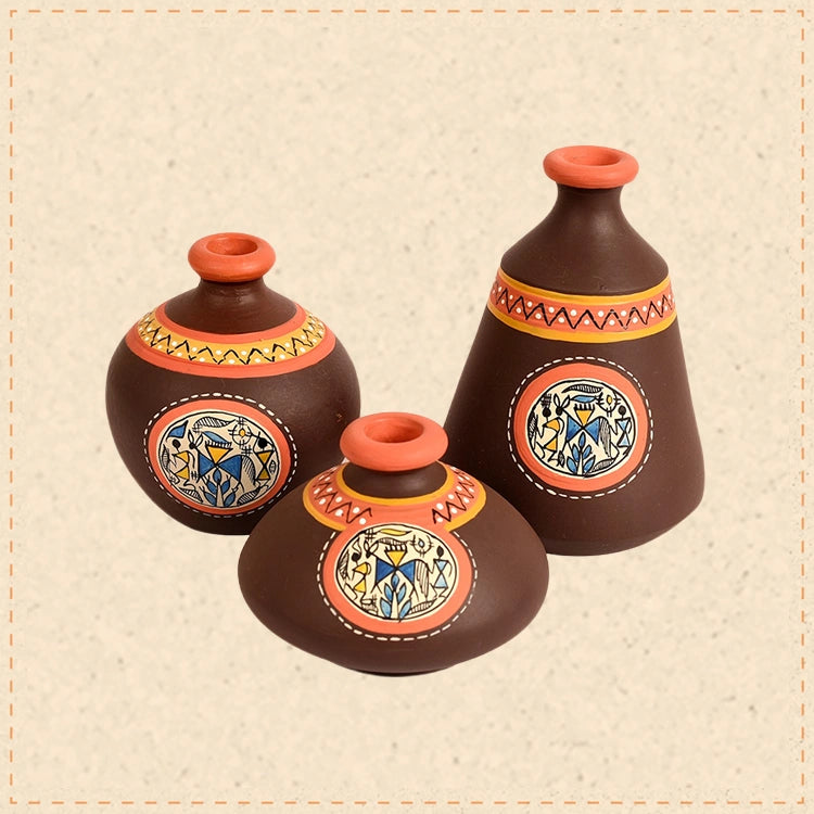Vase Earthen Miniatures Brown Warli (So3) 2.5/5/3.5