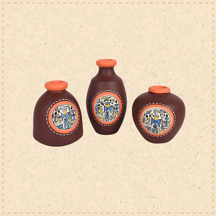 Vase Earthen Miniatures Brown Warli (So3) 2.6/3/2.4
