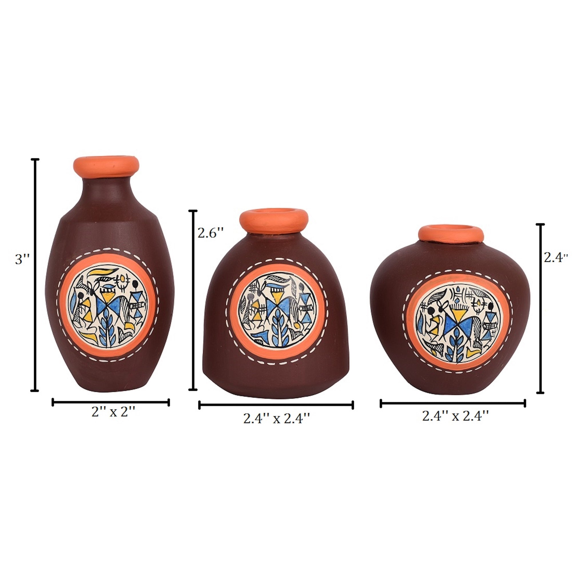 Vase Earthen Miniatures Brown Warli (So3) 2.6/3/2.4