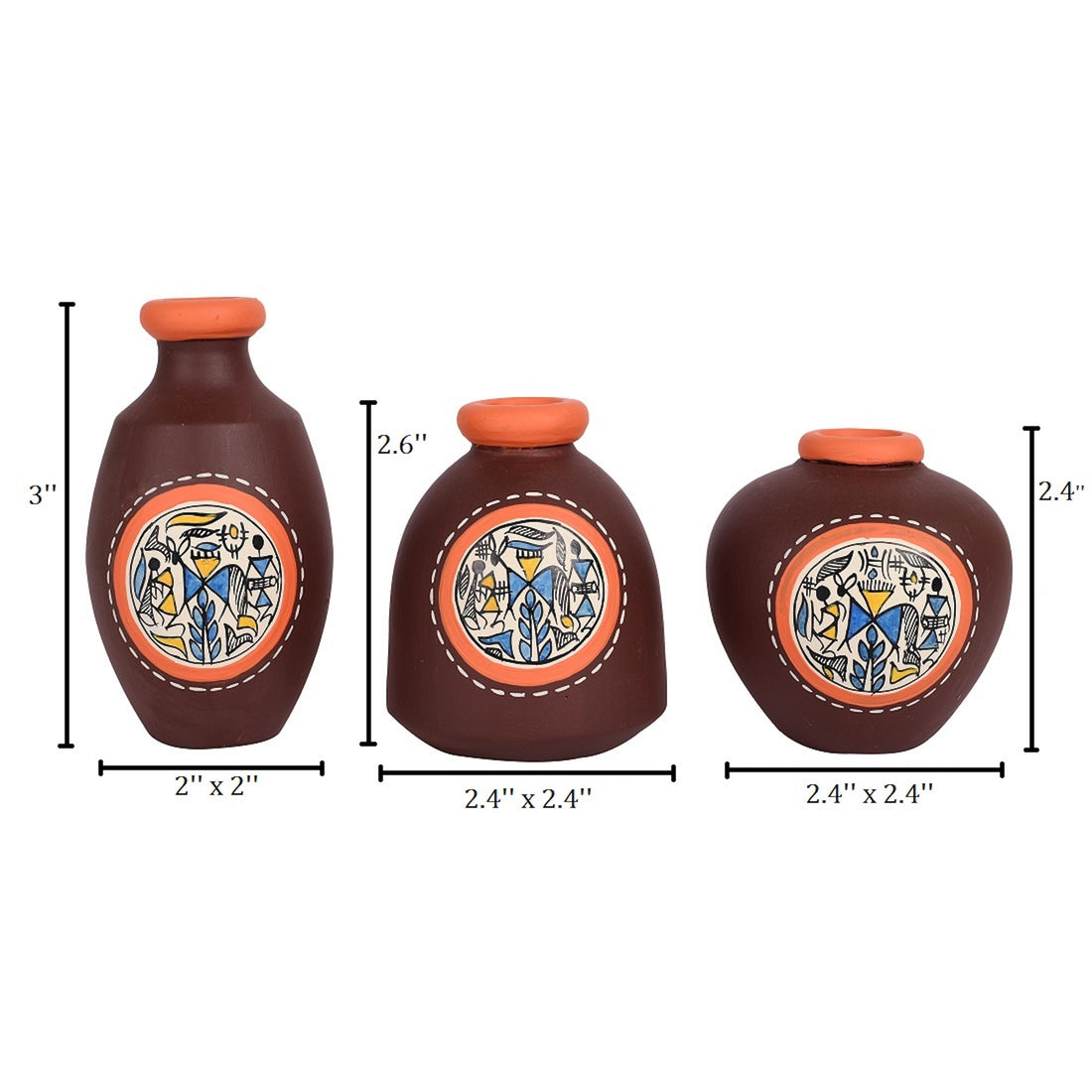 Vase Earthen Miniatures Brown Warli (So3) 2.6/3/2.4