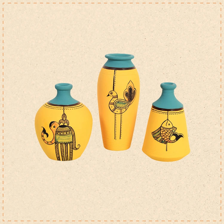 Yellow Mellow Terracotta Vases (Set Of 3)