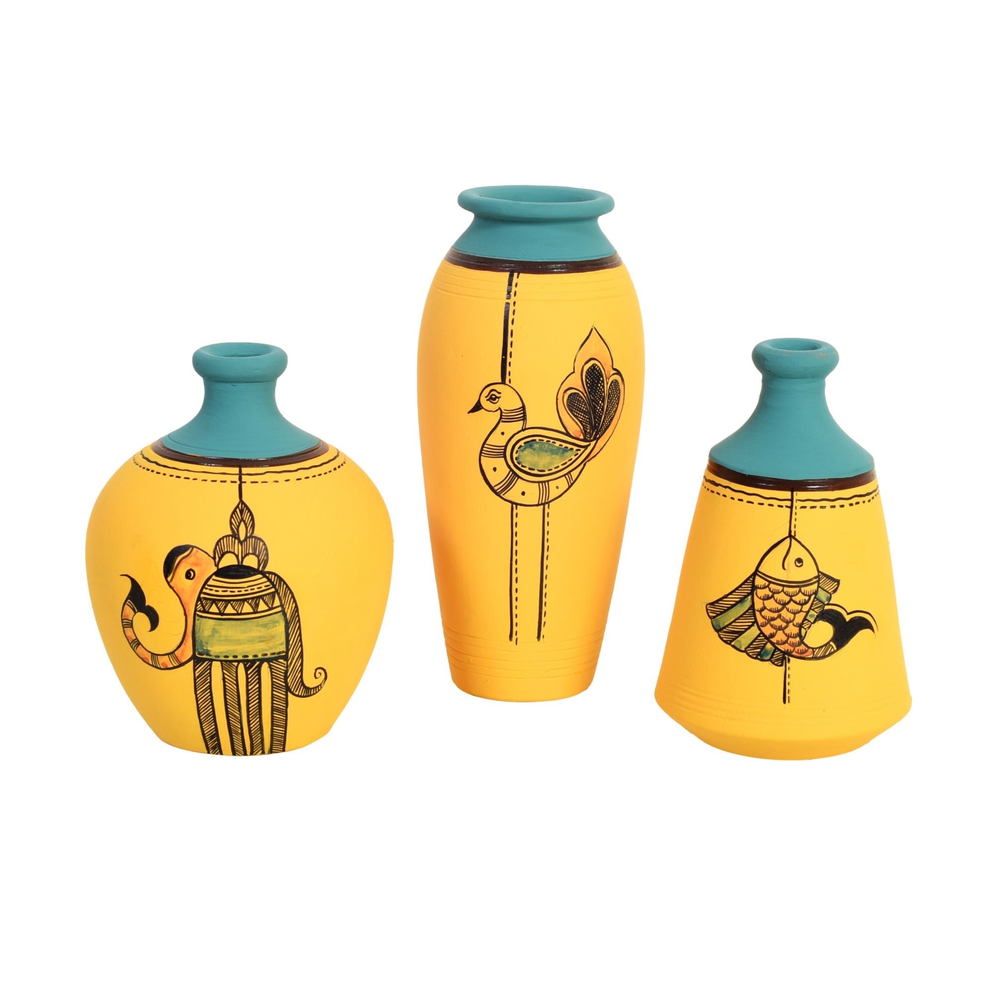 Hand Painted Terracotta Vase Set of 3, Decorative Flower Vases for Homedecor
