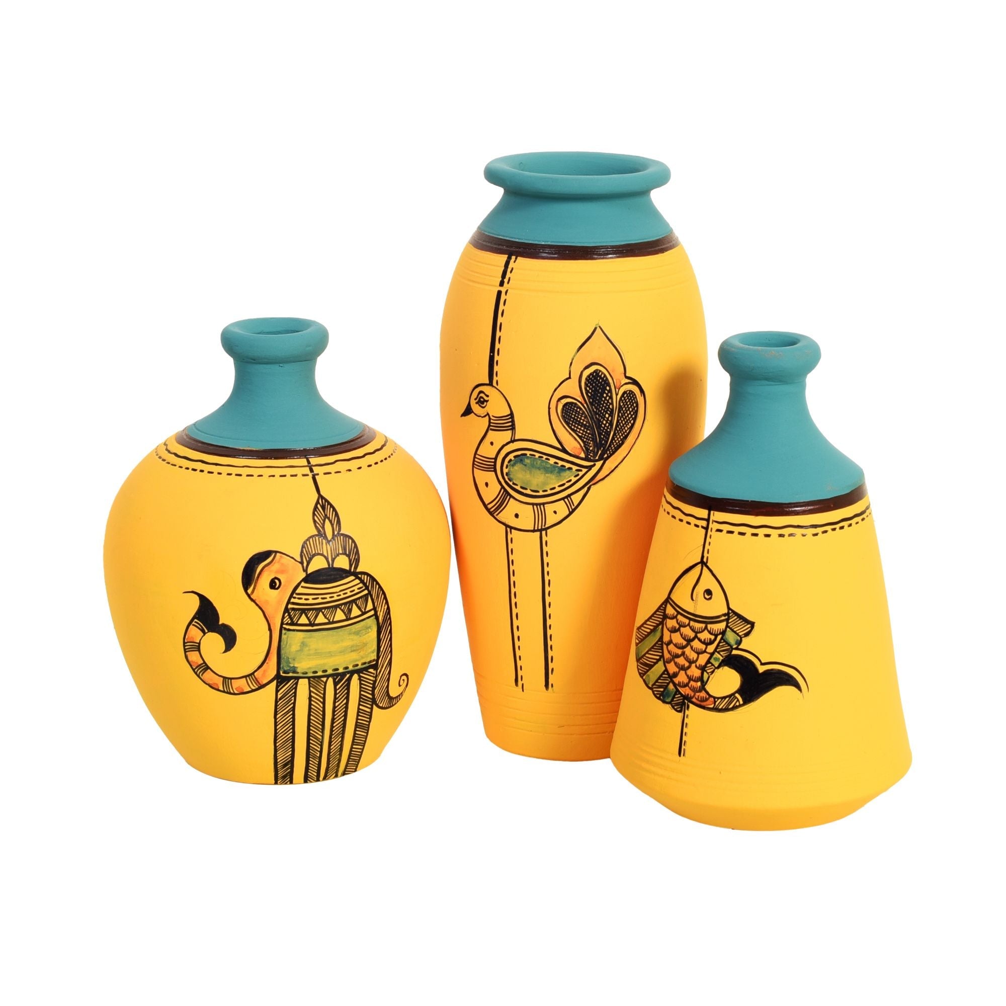 Hand Painted Terracotta Vase Set of 3, Decorative Flower Vases for Homedecor