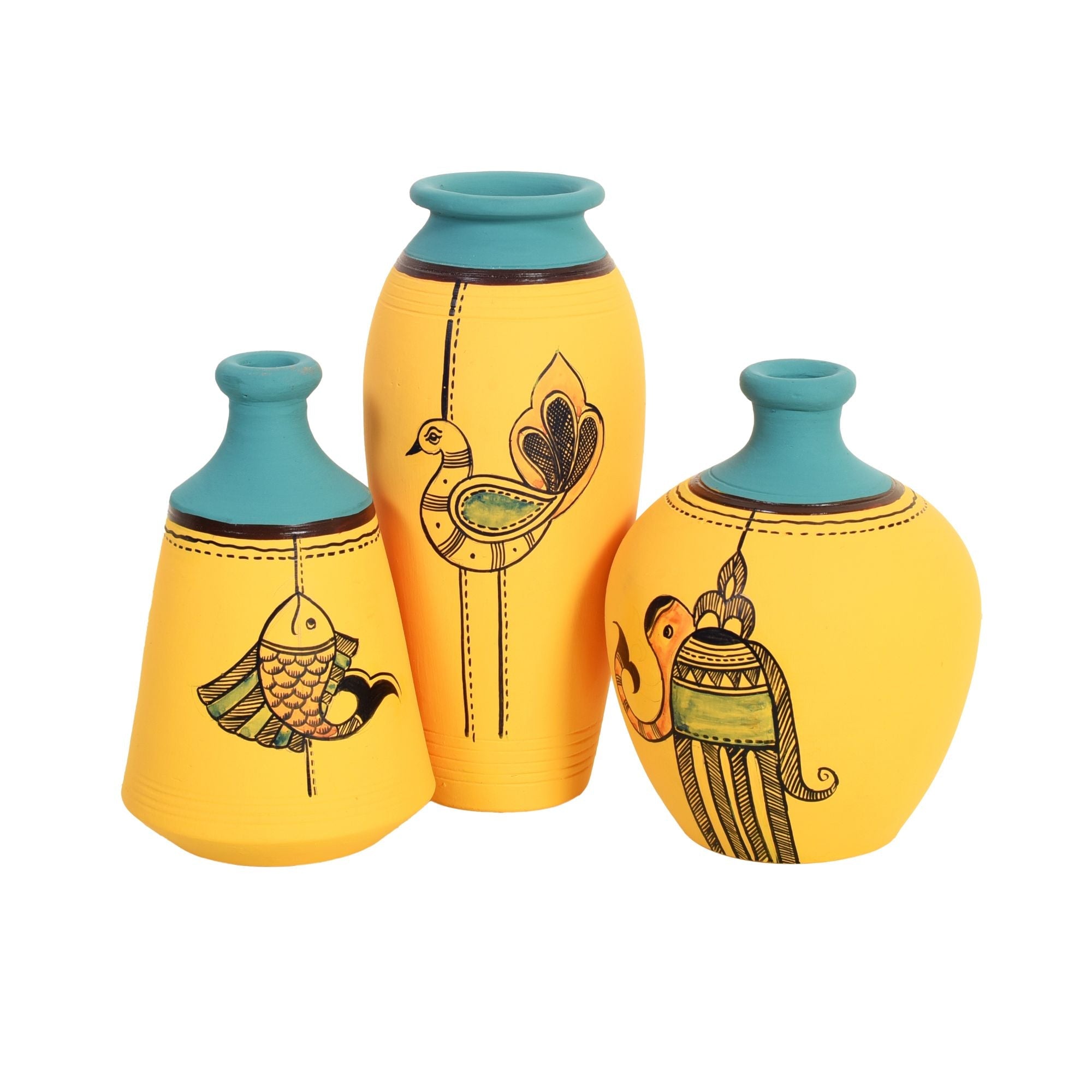 Hand Painted Terracotta Vase Set of 3, Decorative Flower Vases for Homedecor
