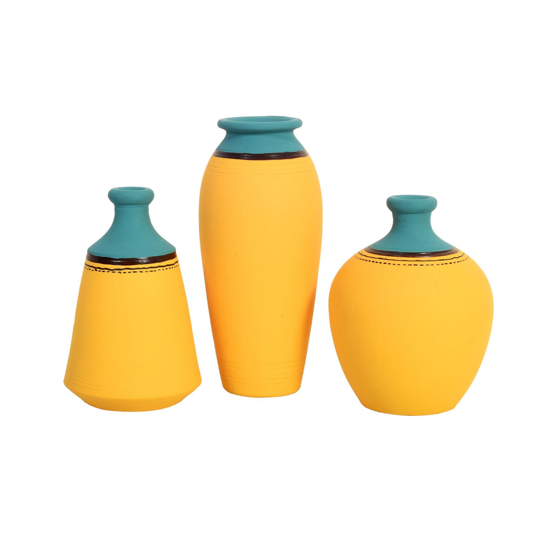 Hand Painted Terracotta Vase Set of 3, Decorative Flower Vases for Homedecor