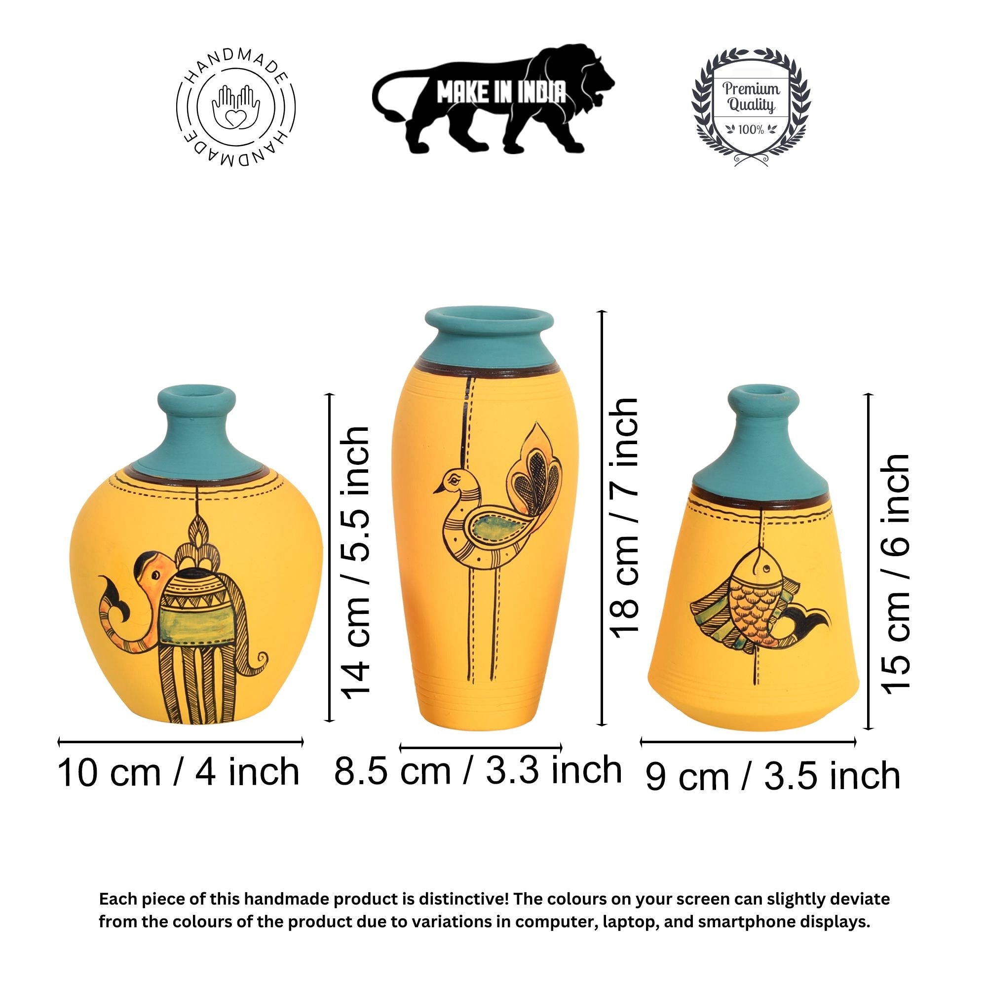 Hand Painted Terracotta Vase Set of 3, Decorative Flower Vases for Homedecor