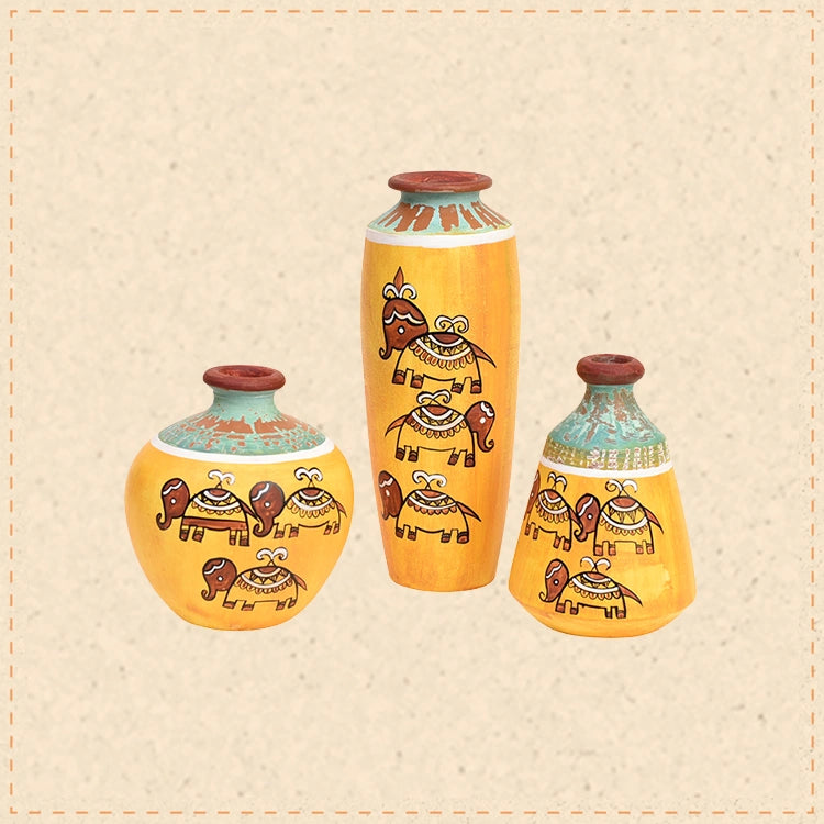 Happy Elephant Terracotta Vase So3 (6x3/4.5x3.5/4x4 HxDia)