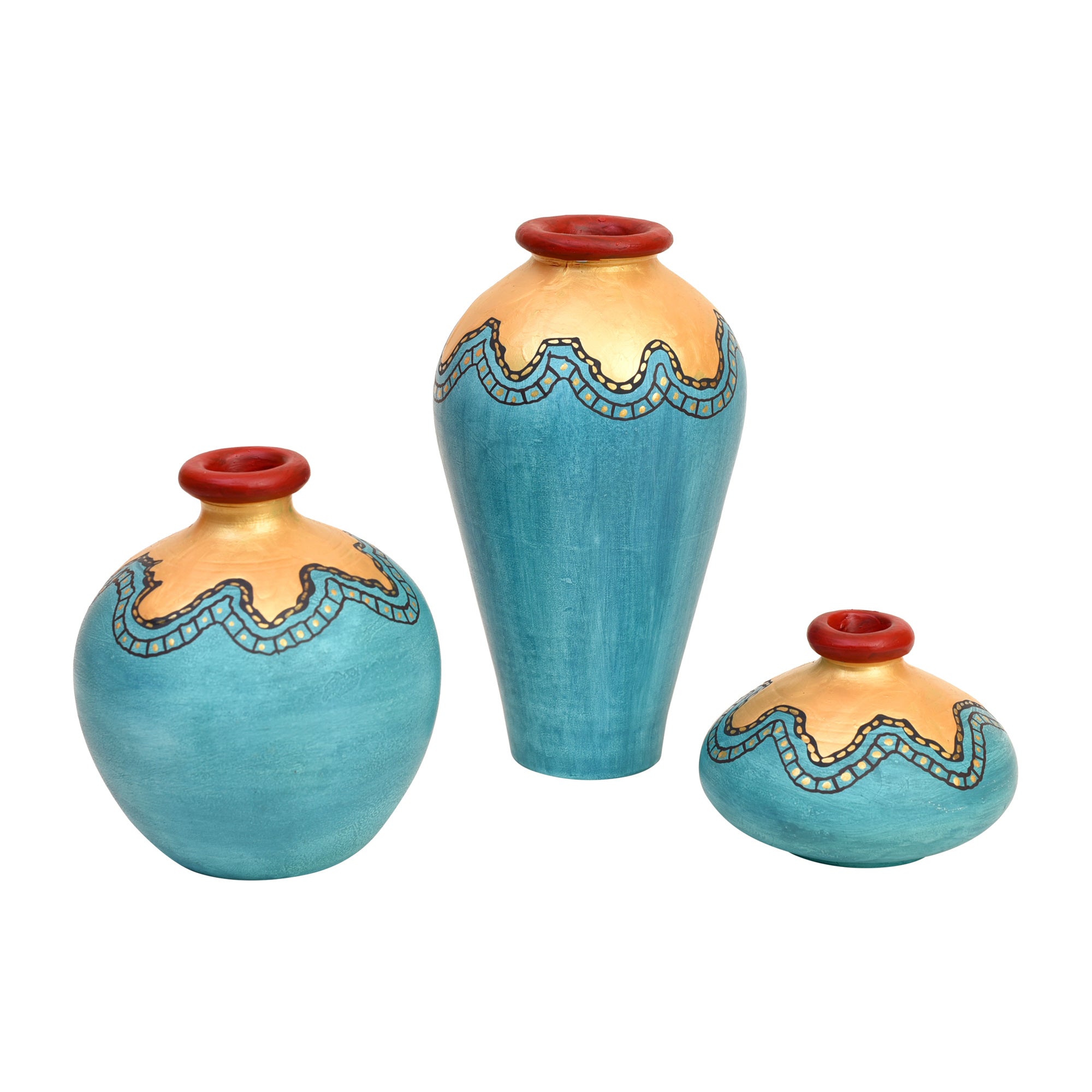Turquoise Blue Golden Glaze Vase So3 (6x3.4/2.5x3.5/4x4 HxDia)