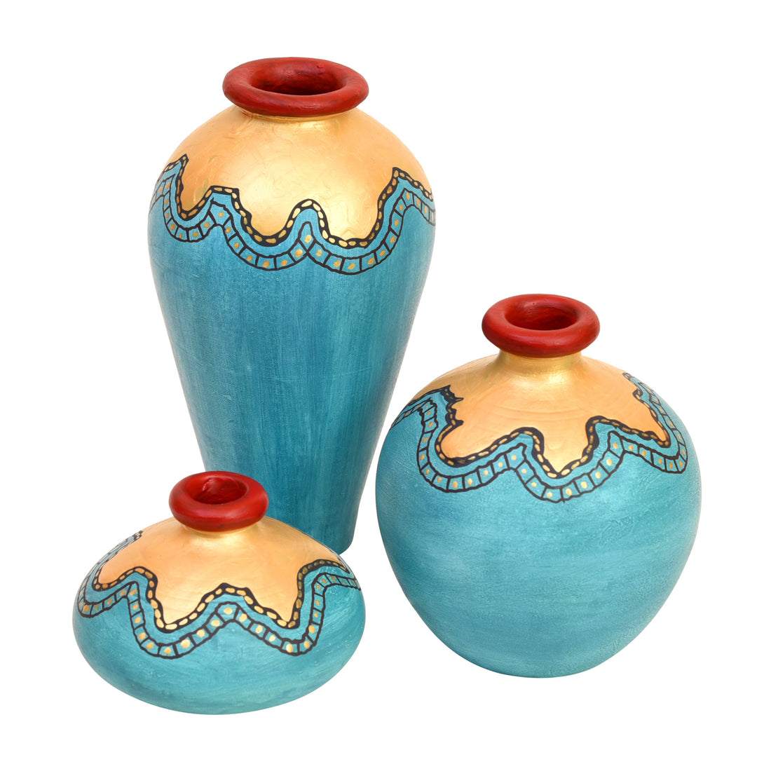 Turquoise Blue Golden Glaze Vase So3 (6x3.4/2.5x3.5/4x4 HxDia)