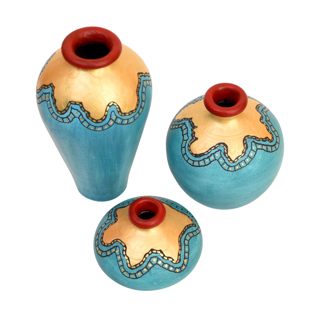 Turquoise Blue Golden Glaze Vase So3 (6x3.4/2.5x3.5/4x4 HxDia)