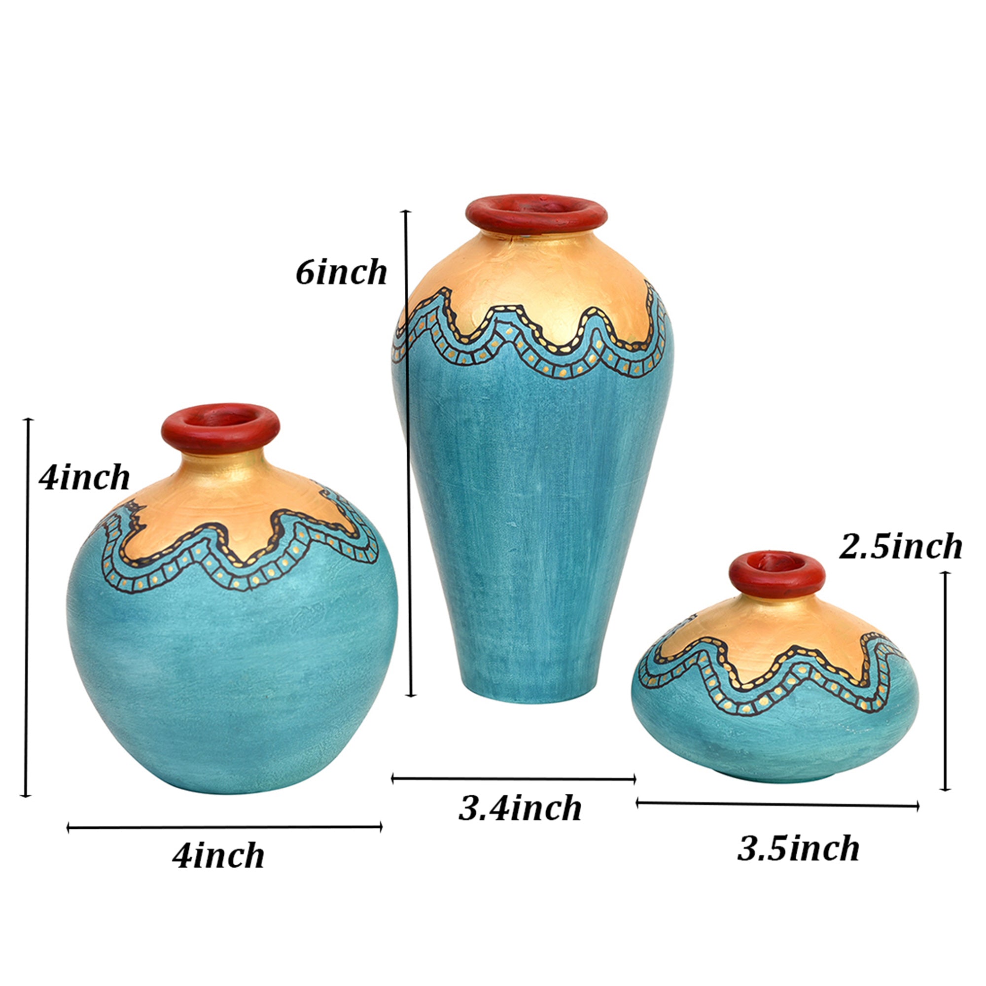 Turquoise Blue Golden Glaze Vase So3 (6x3.4/2.5x3.5/4x4 HxDia)