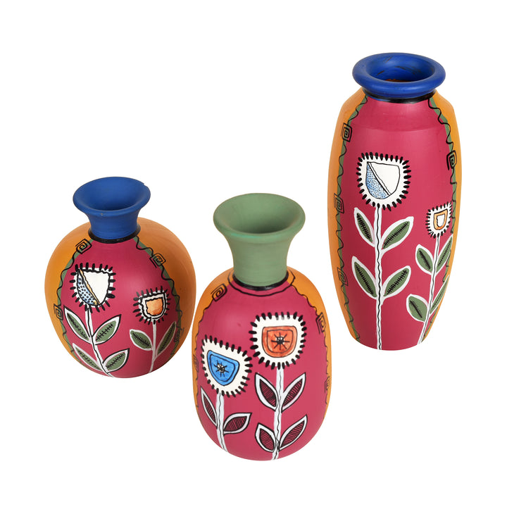 Smiling Flowers Colorful Vases (So3) in Magenta (3x3/5.5x2.5/6x3 HxDia)