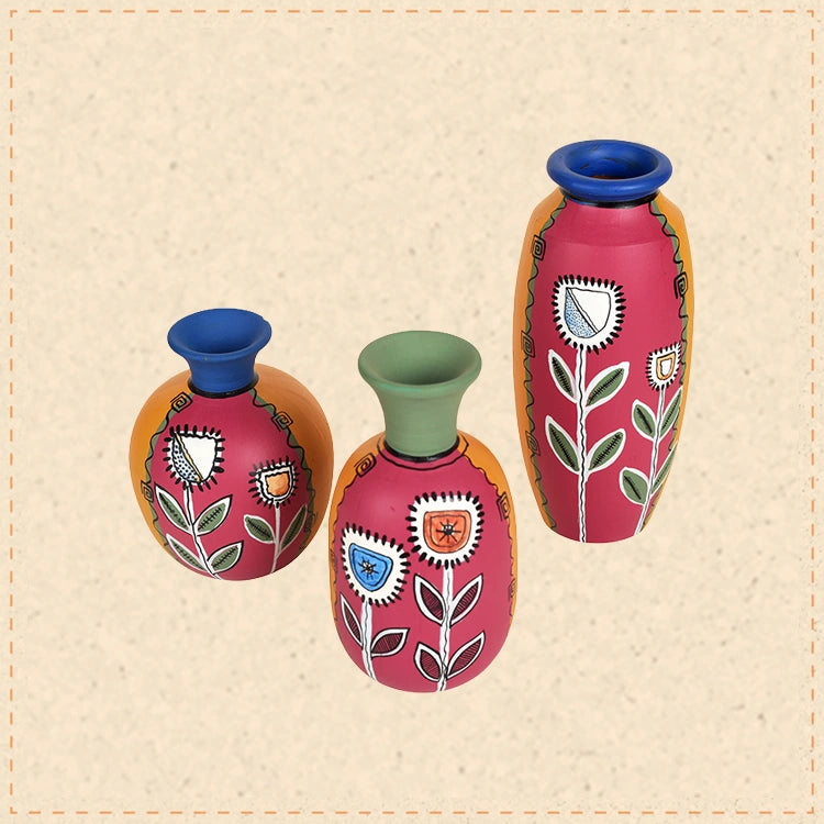 Smiling Flowers Colorful Vases (So3) in Magenta (3x3/5.5x2.5/6x3 HxDia)