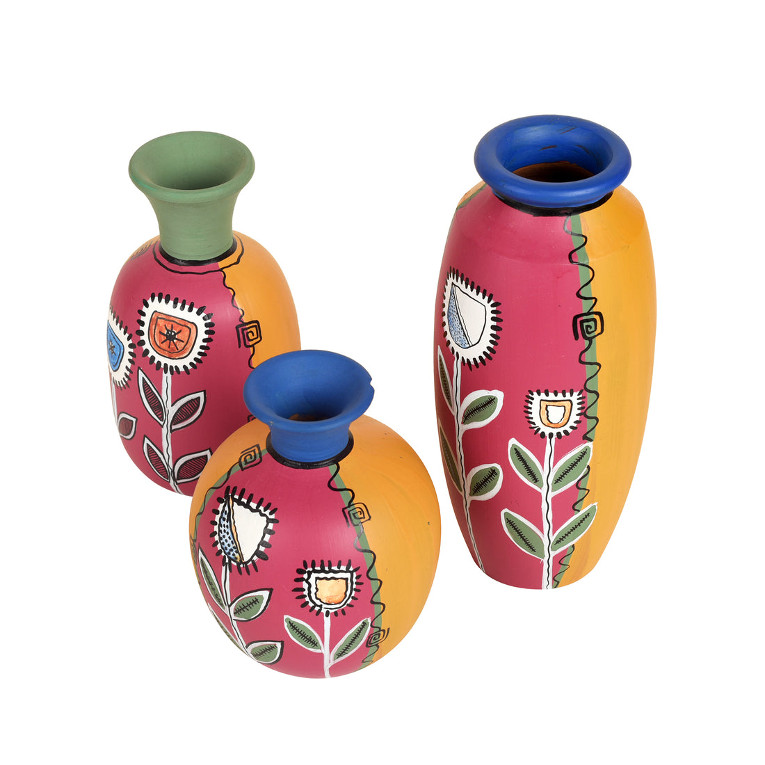 Smiling Flowers Colorful Vases (So3) in Magenta (3x3/5.5x2.5/6x3 HxDia)
